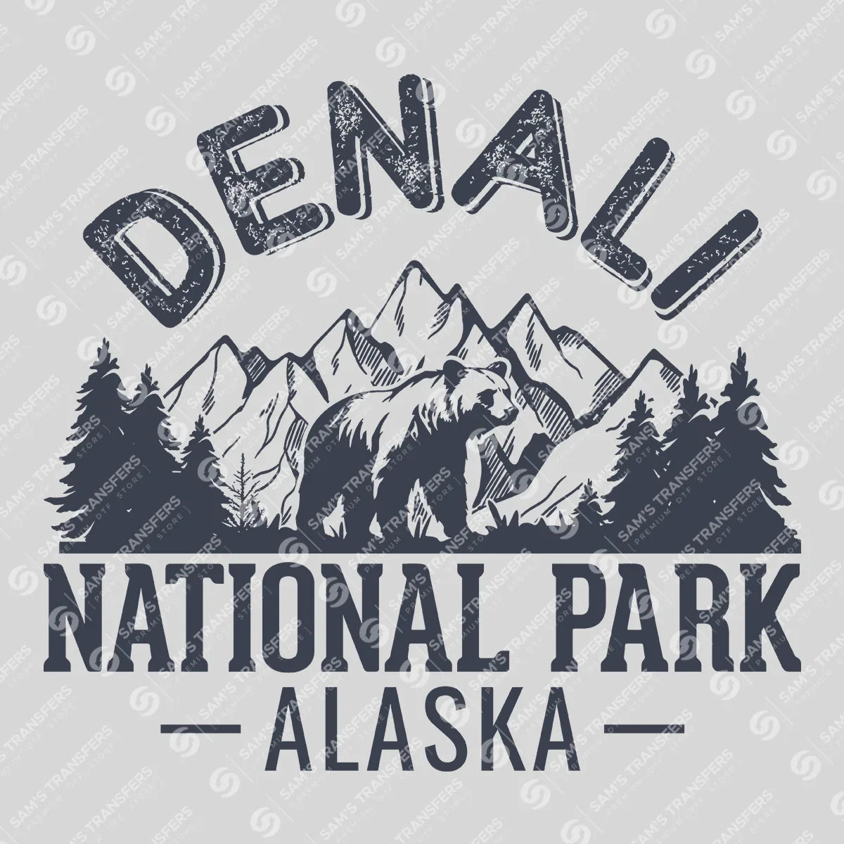 Apparel featuring a Denali National Park Bear-themed DTF transfer.