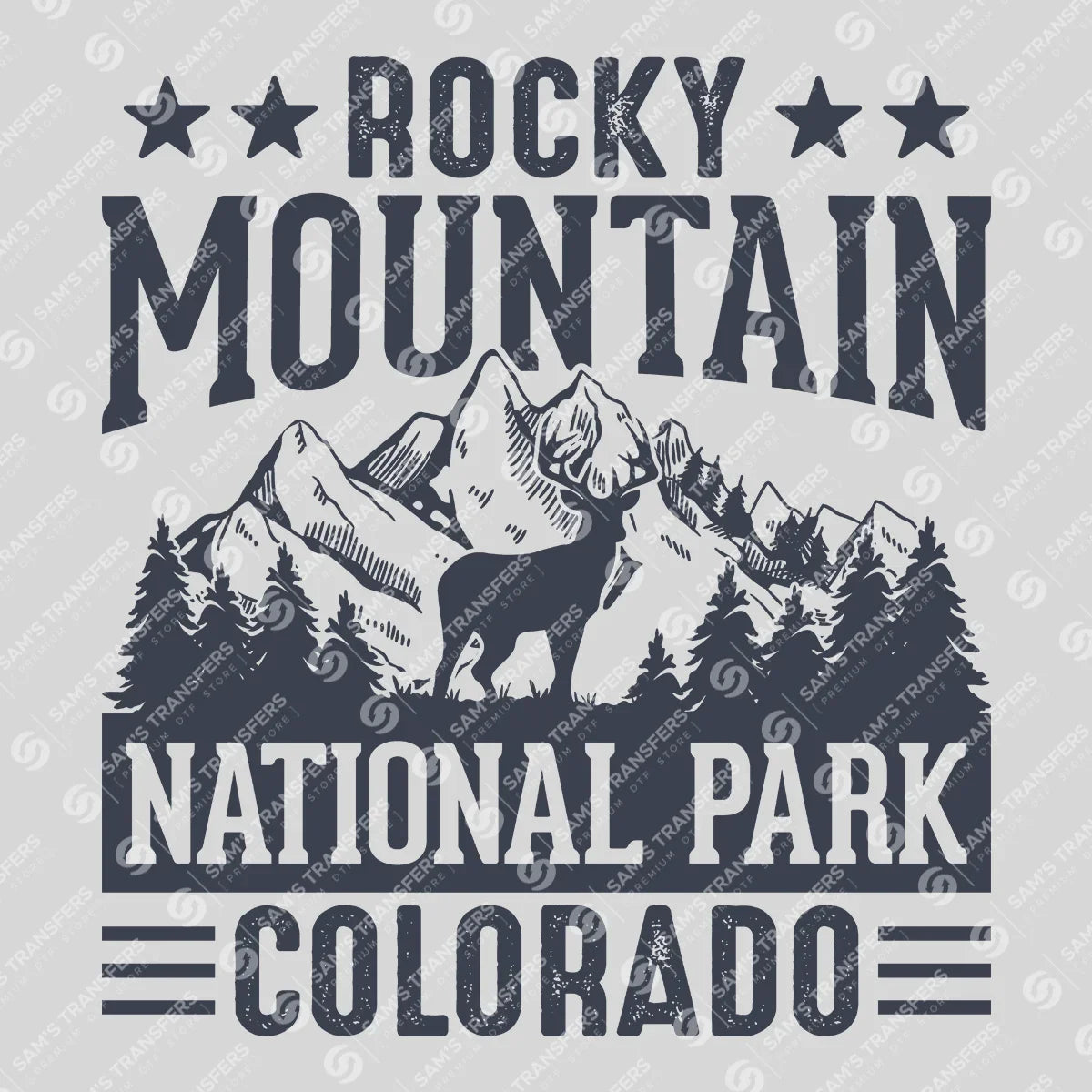 Apparel featuring a Rocky Mountain National Park Vintage-themed DTF transfer.