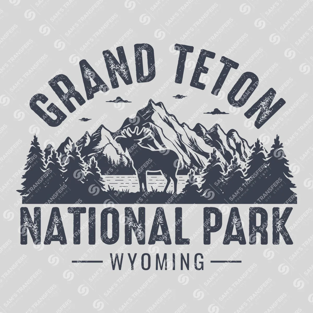 Apparel featuring a Grand Teton National Park Moose-themed DTF transfer.