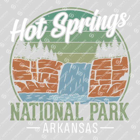 Apparel featuring a Hot Springs National Park Arkansas-themed DTF transfer.
