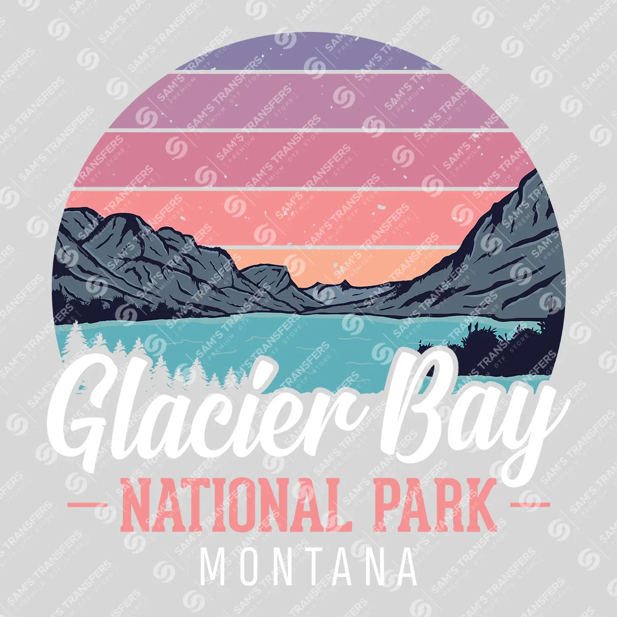 Apparel featuring a Glacier Bay National Park Montana-themed DTF transfer.