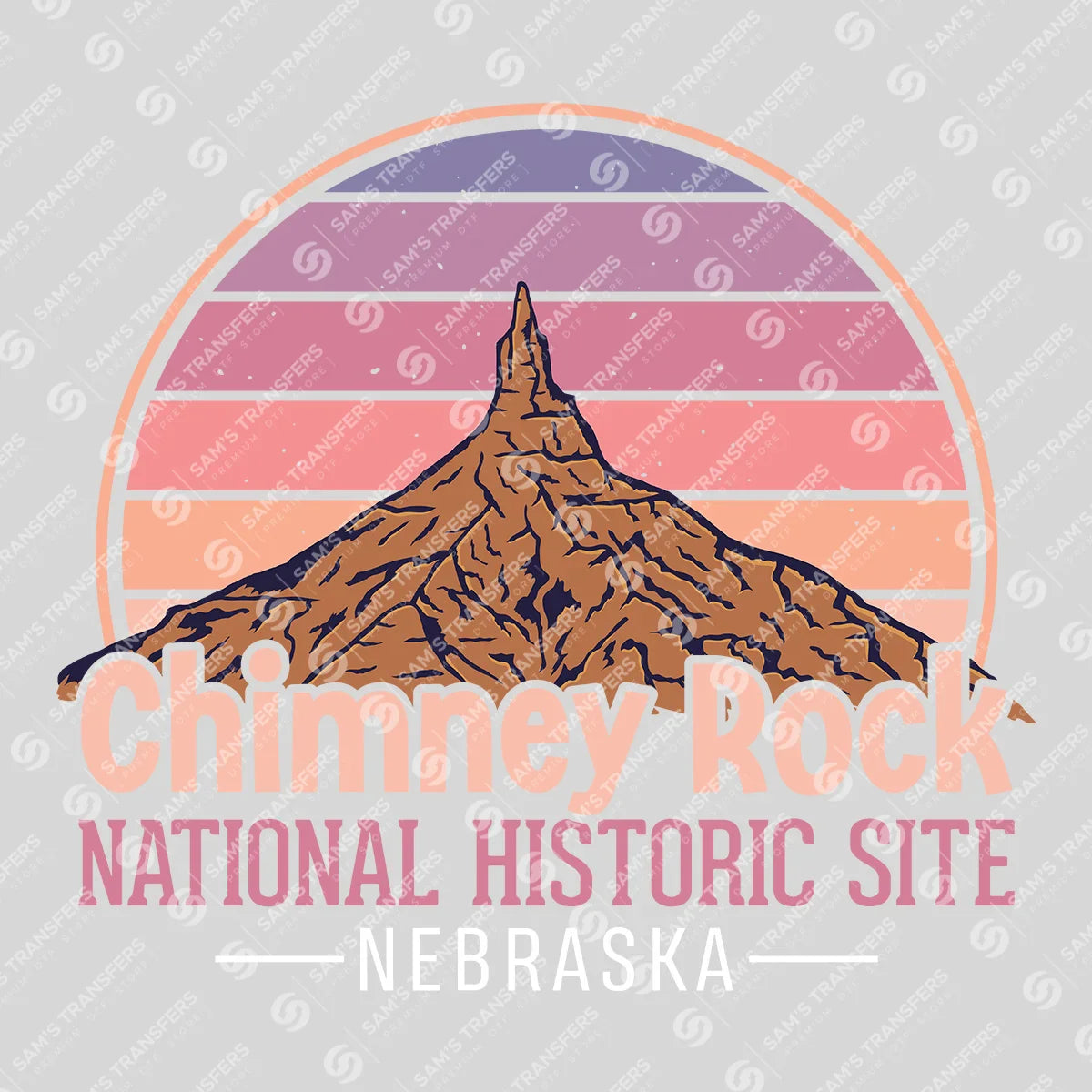 Apparel featuring a Chimney Rock National Historic Site-themed DTF transfer.