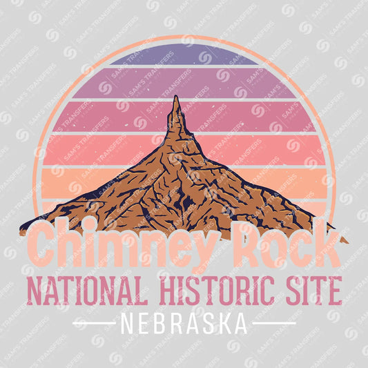 Apparel featuring a Chimney Rock National Historic Site-themed DTF transfer.