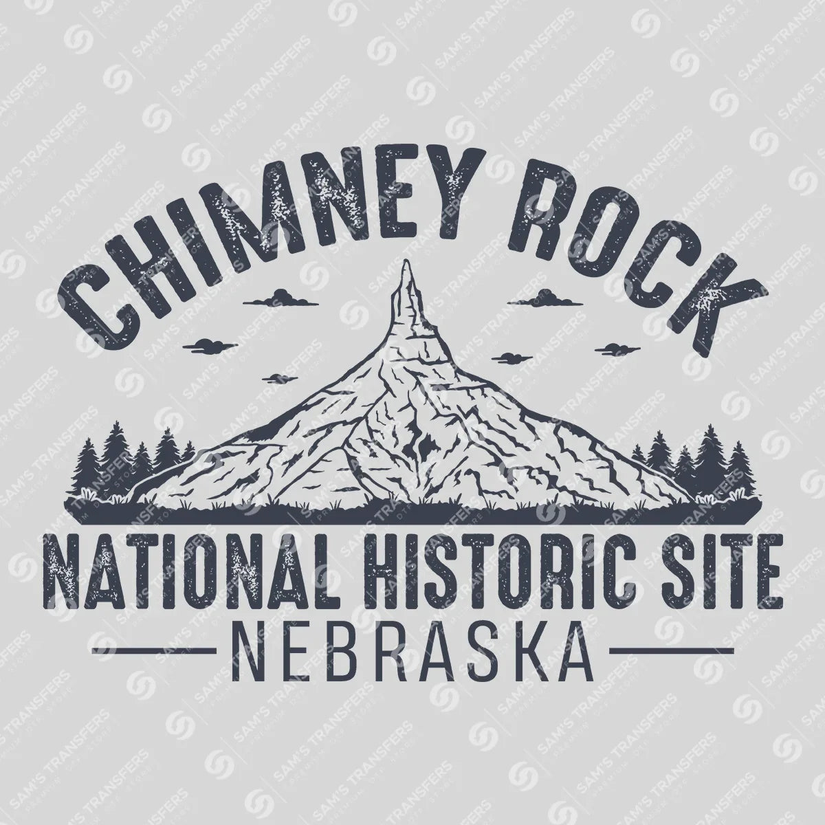 Apparel featuring a Chimney Rock Nebraska Vintage-themed DTF transfer.