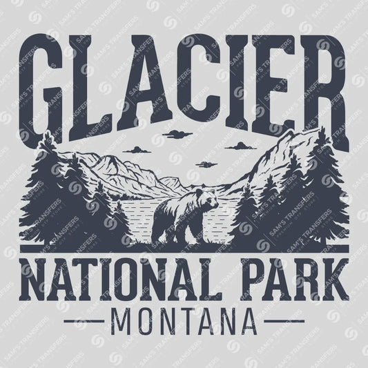 Apparel featuring a Glacier National Park Montana-themed DTF transfer.