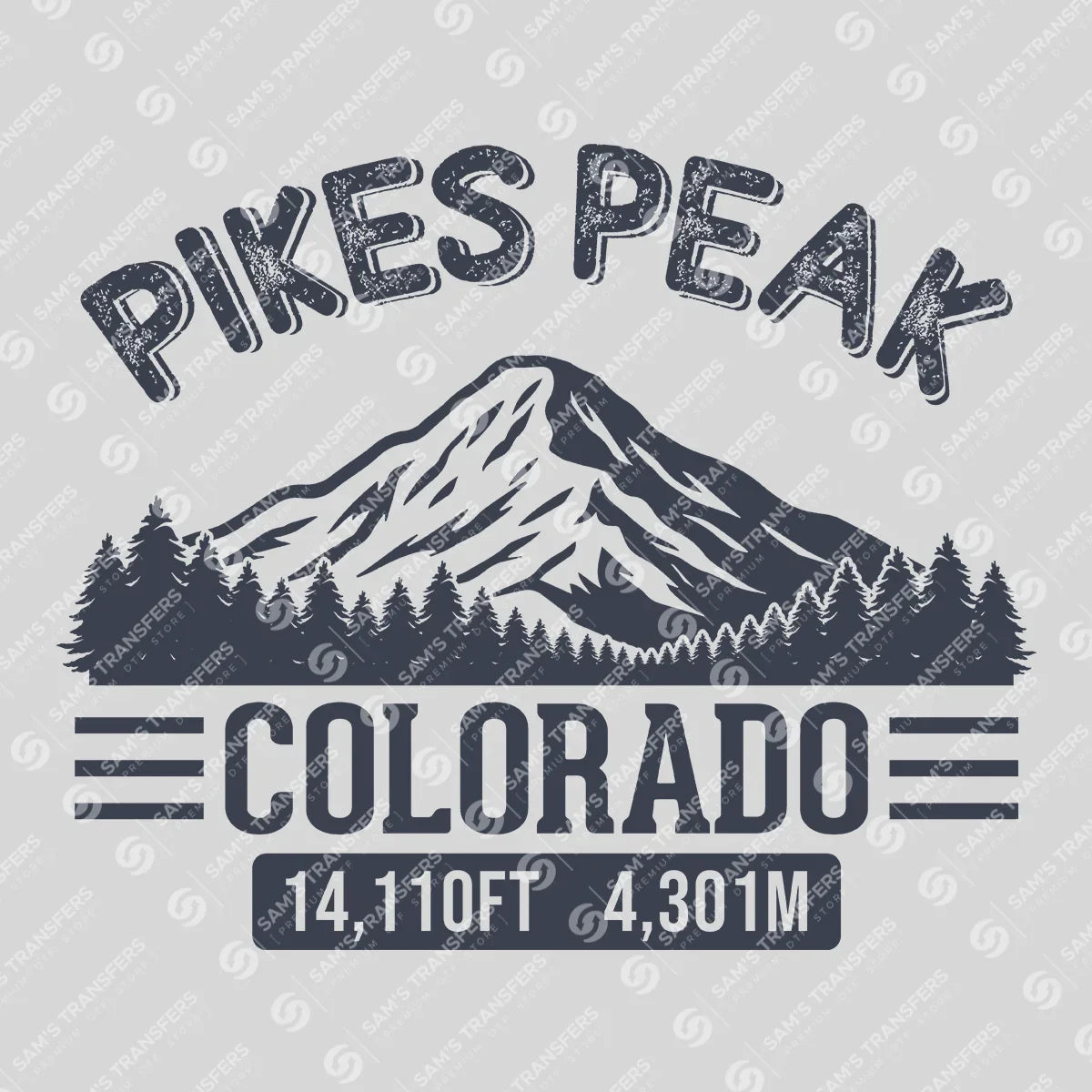 Apparel featuring a Pikes Peak Colorado Elevation-themed DTF transfer.