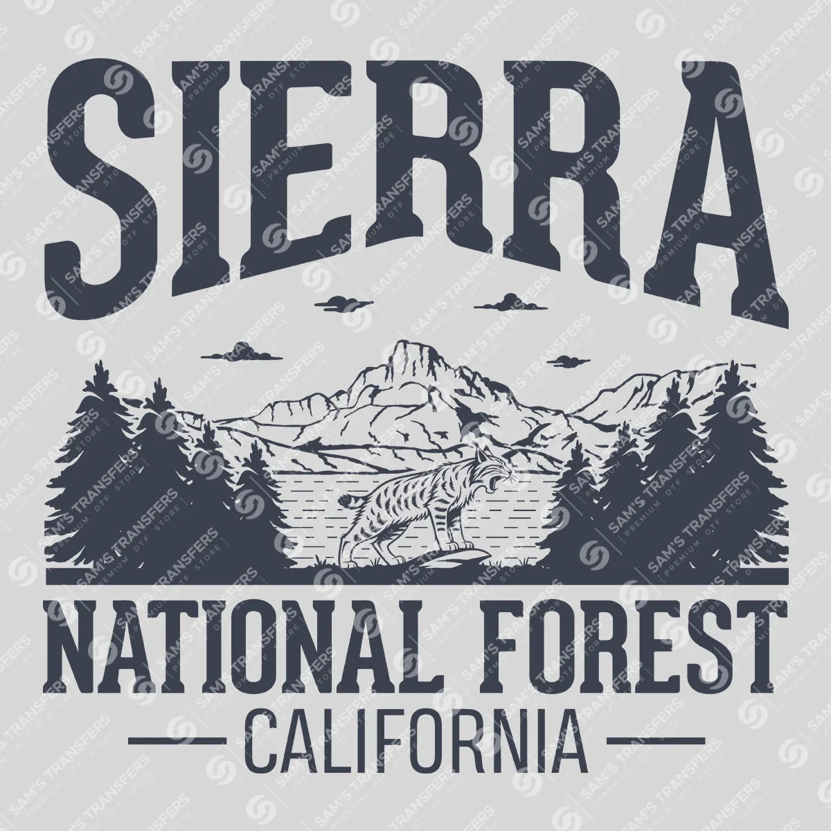 Apparel featuring a Sierra National Forest California-themed DTF transfer.