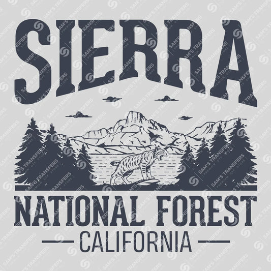 Apparel featuring a Sierra National Forest California-themed DTF transfer.
