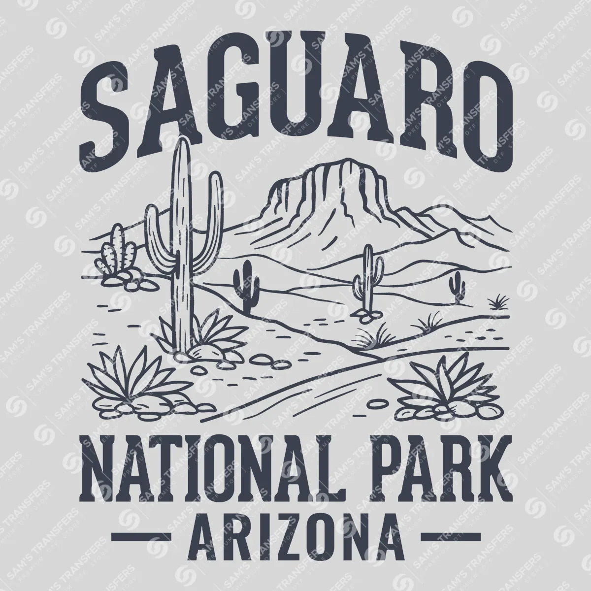 Apparel featuring a Saguaro National Park Arizona-themed DTF transfer.