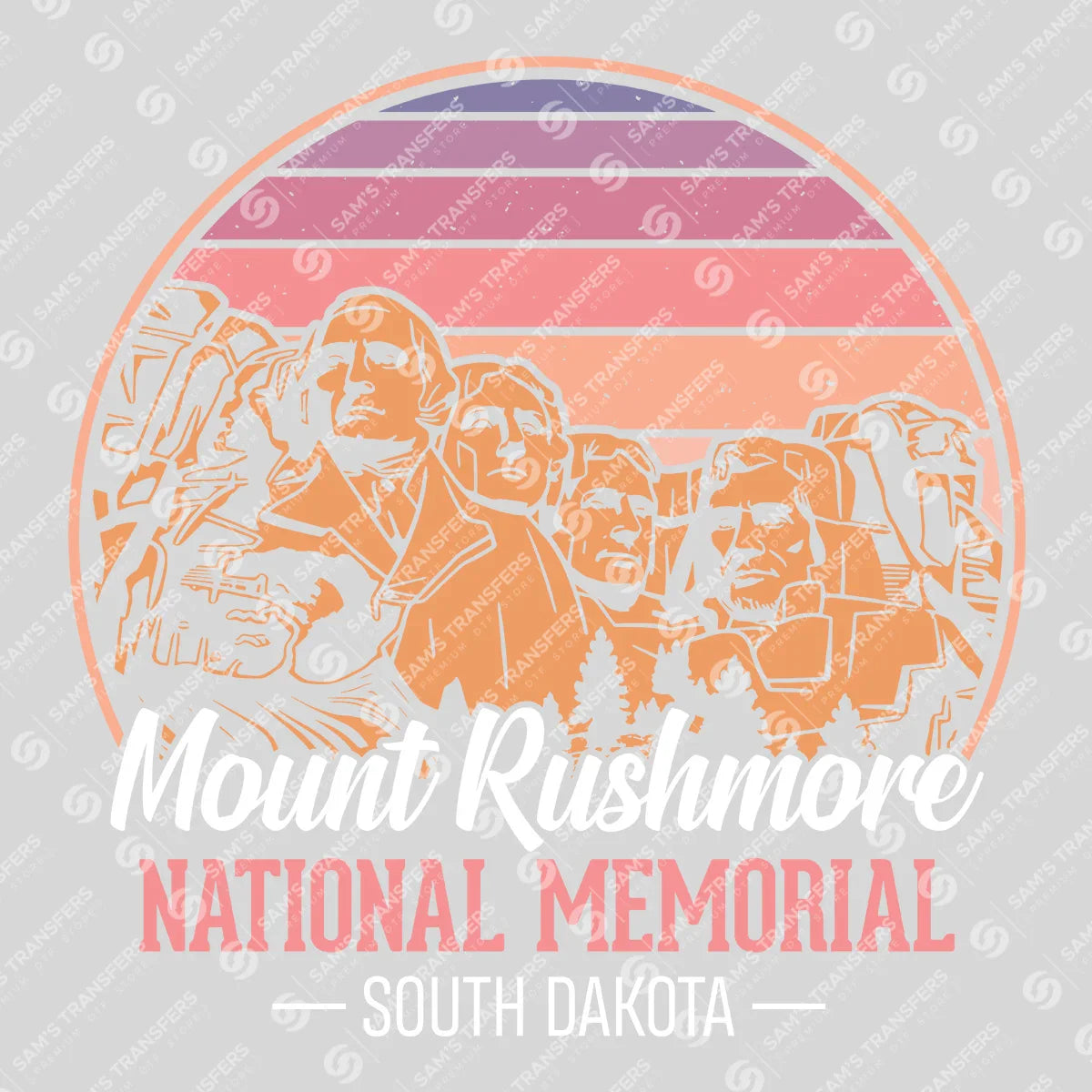 Apparel featuring a Mount Rushmore Retro-themed DTF transfer.