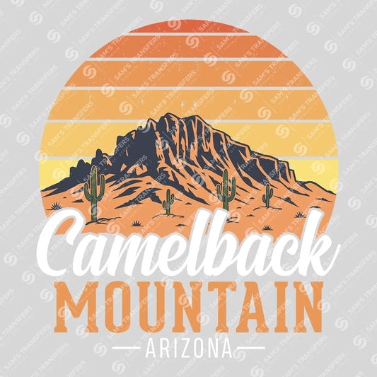 Apparel featuring a Camelback Mountain Retro-themed DTF transfer.