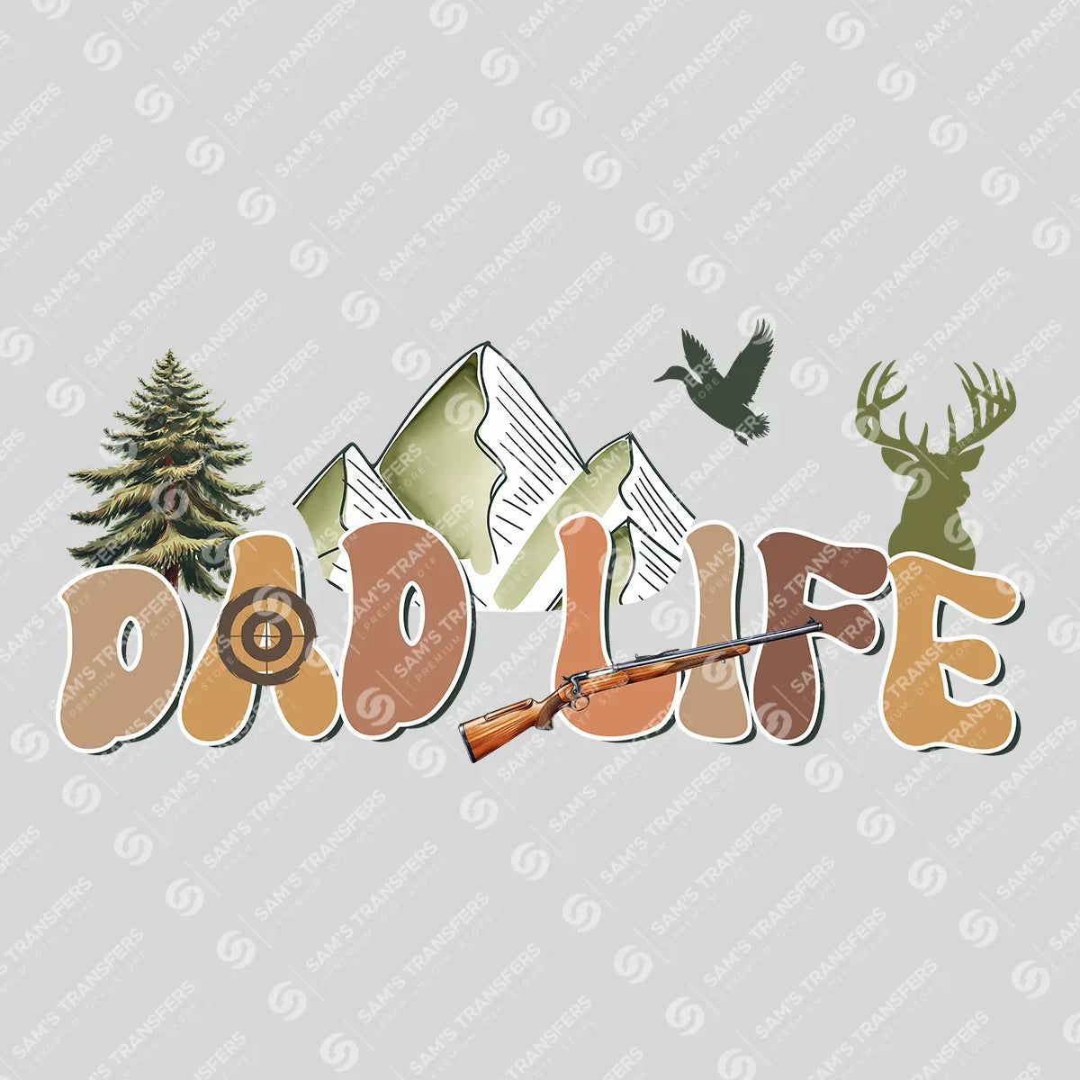 Apparel featuring a Dad Life Hunting-themed DTF transfer.