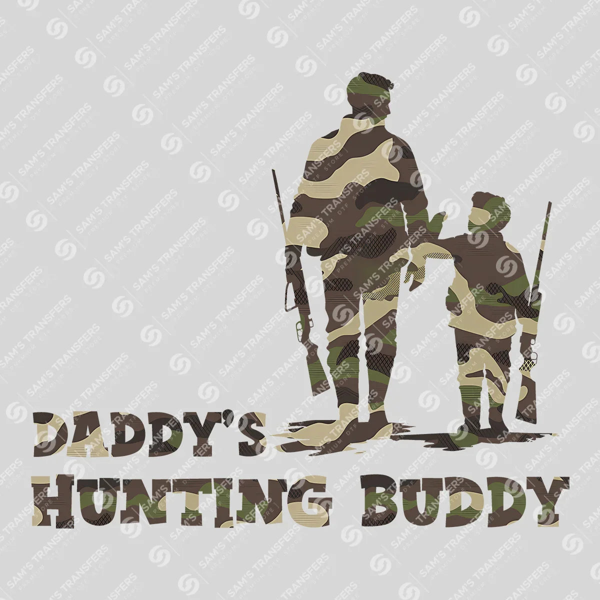 Apparel featuring a Daddy's Hunting Buddy-themed DTF transfer.