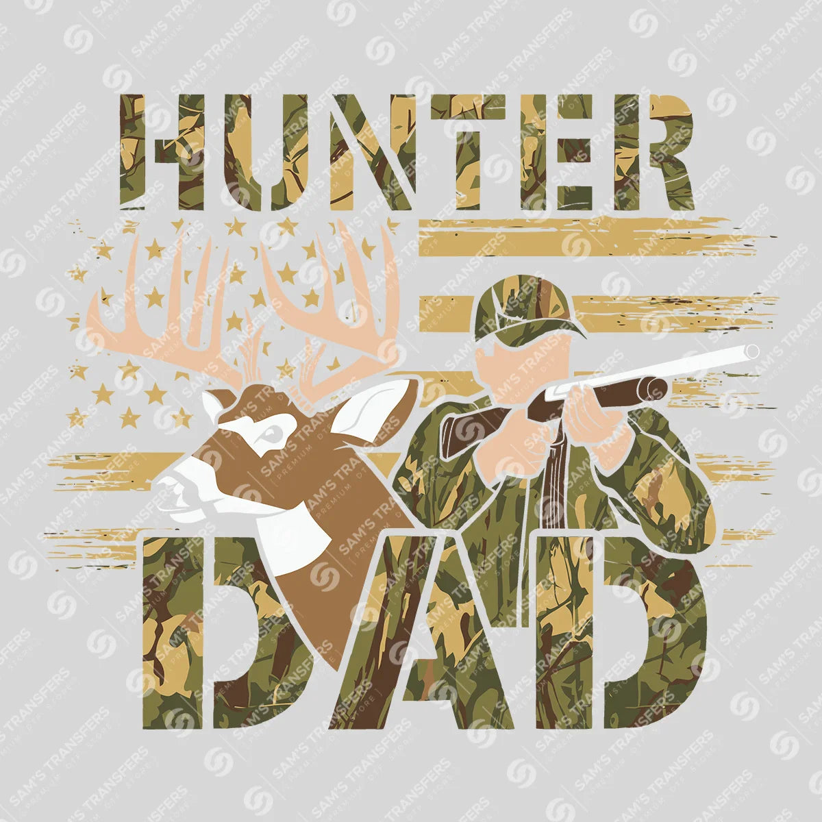 Apparel featuring a Hunter Dad-themed DTF transfer.