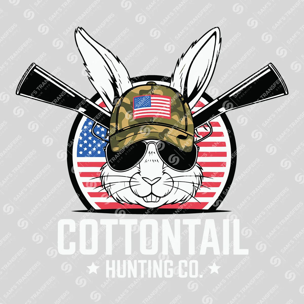 Apparel featuring a Cottontail Hunting Co-themed DTF transfer.