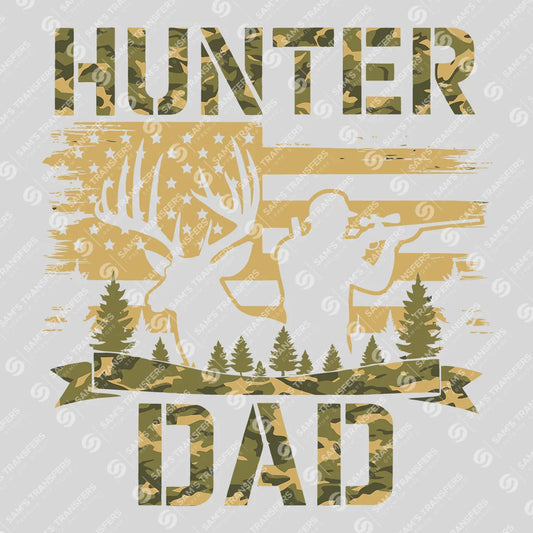 Apparel featuring a Hunter Dad Flag-themed DTF transfer.