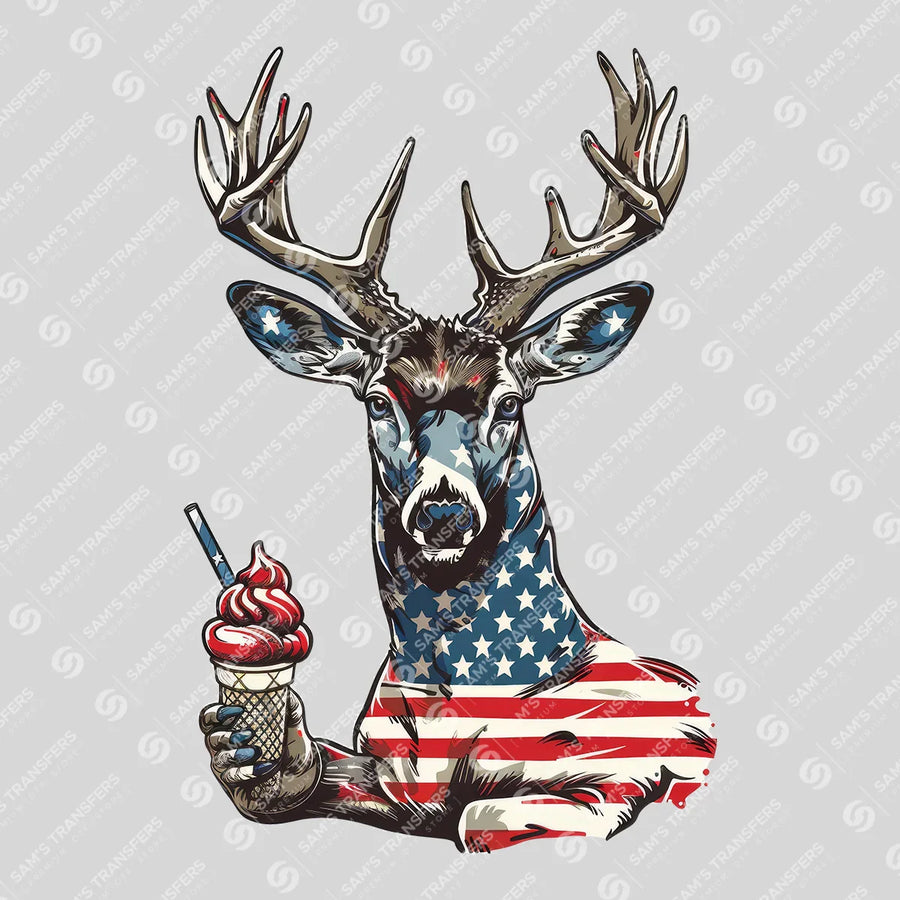 Patriotic Deer Ice Cream Sitting Ready-to-Press DTF Transfer | SAT09809