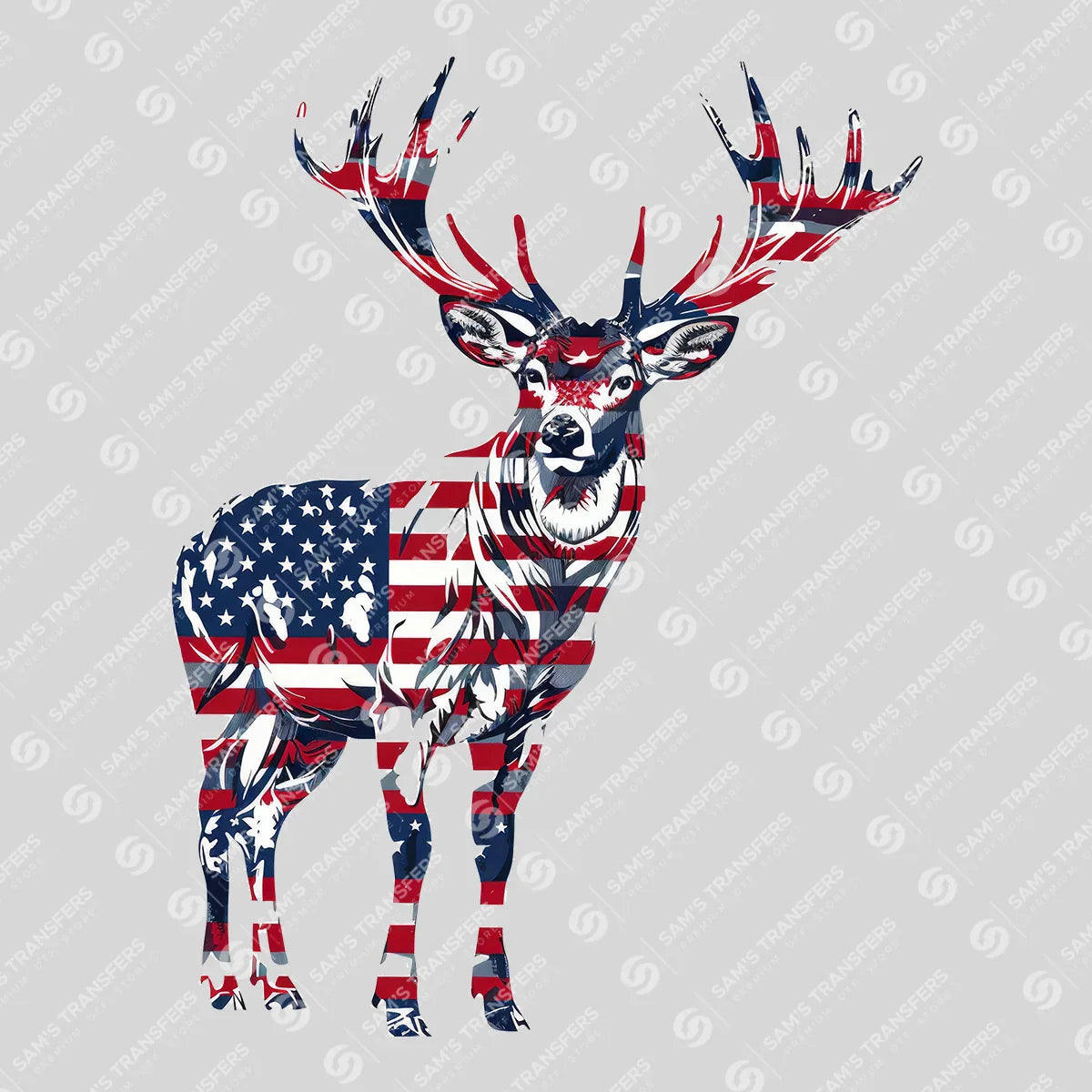 Apparel featuring a American Flag Deer Front-themed DTF transfer.