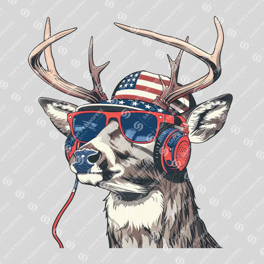 Apparel featuring a Cool Patriotic Buck-themed DTF transfer.