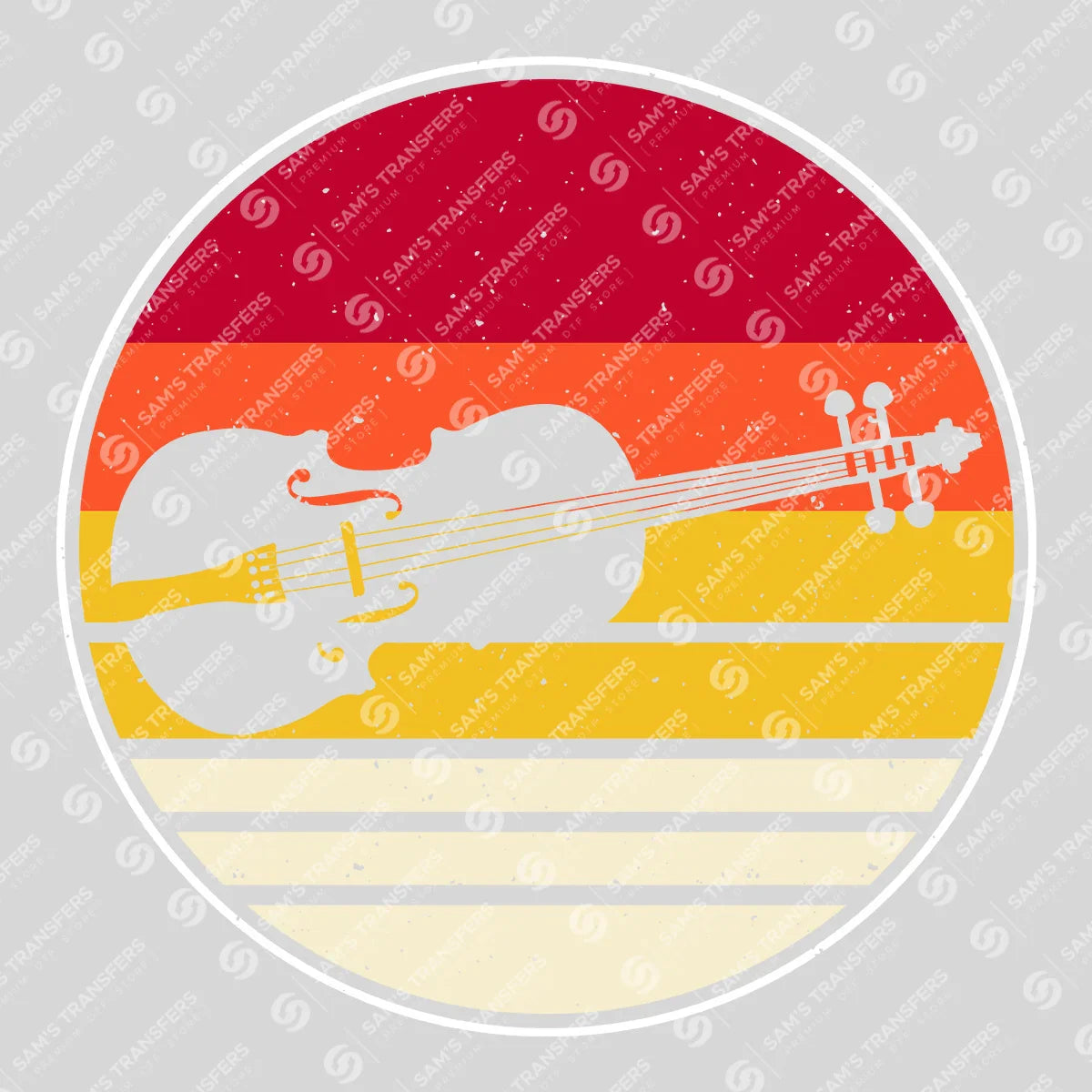 Apparel featuring a Retro Cello Sunset-themed DTF transfer.