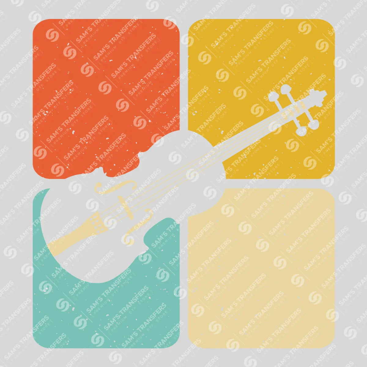 Apparel featuring a Retro Violin Squares-themed DTF transfer.