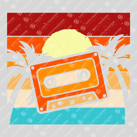 Apparel featuring a Retro Cassette Beach Sunset-themed DTF transfer.
