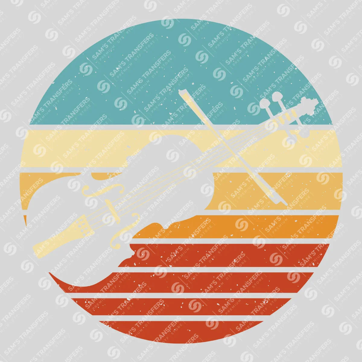 Apparel featuring a Vintage Violin Sunset-themed DTF transfer.