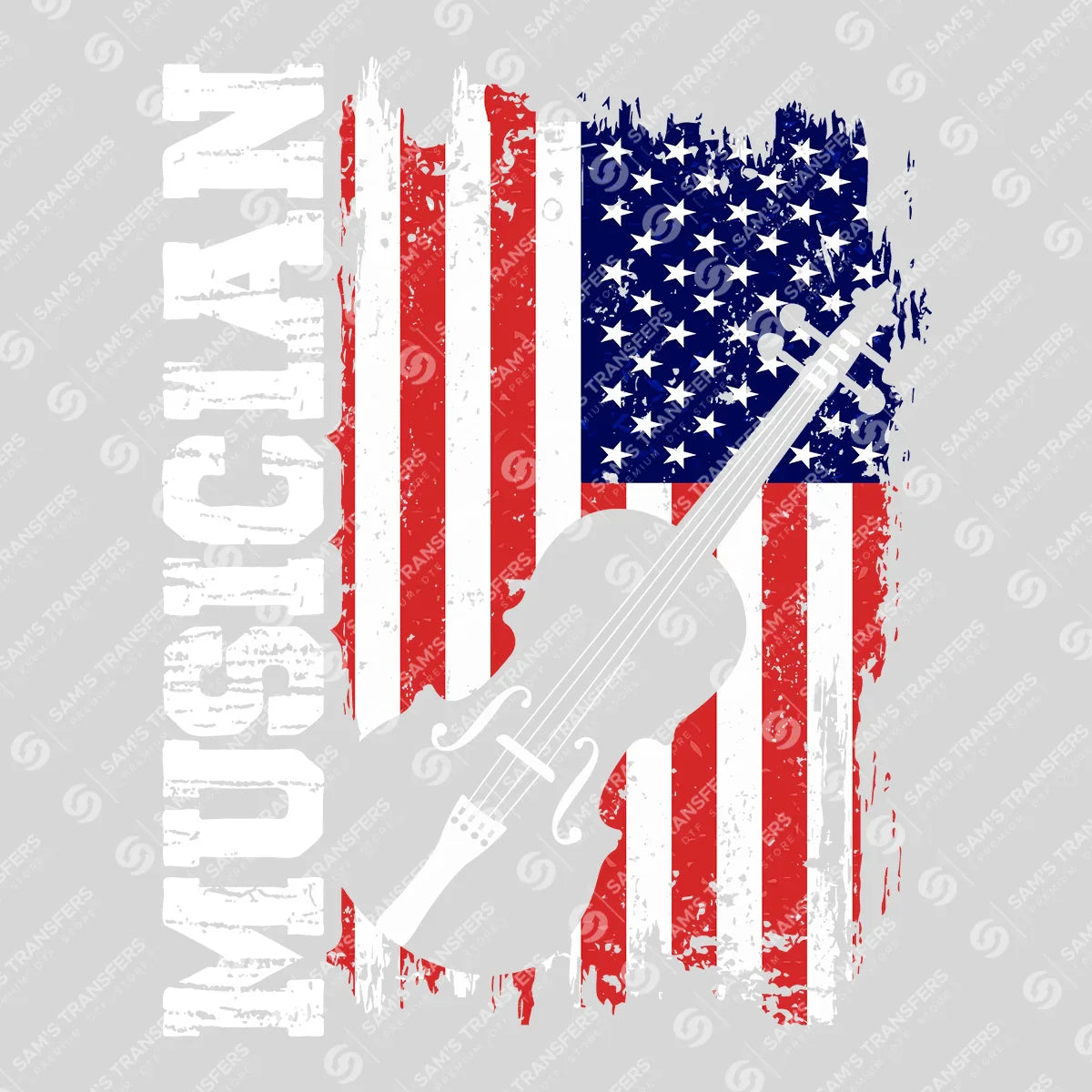 Apparel featuring a Musician American Flag-themed DTF transfer.