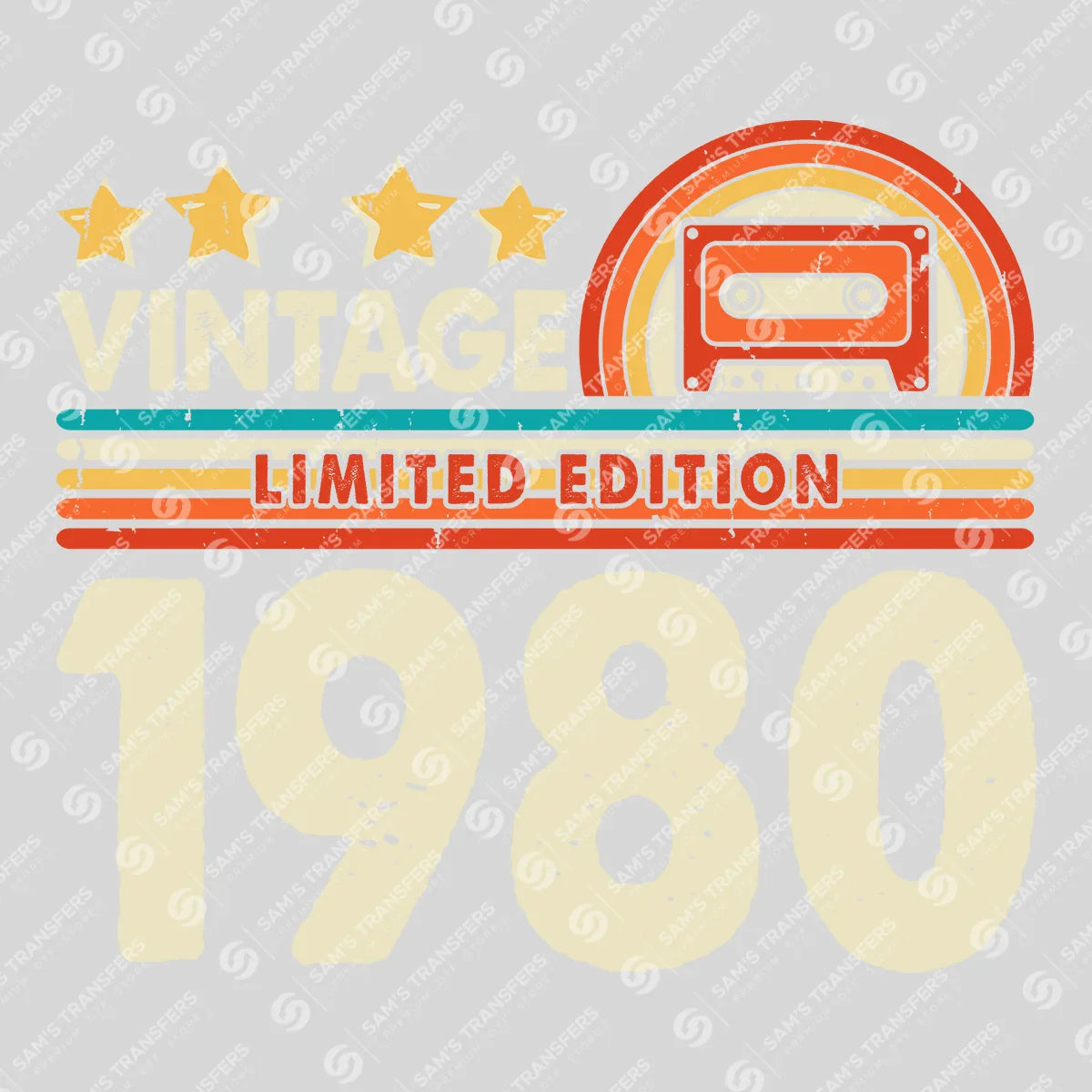 Apparel featuring a Vintage 1980 Cassette-themed DTF transfer.