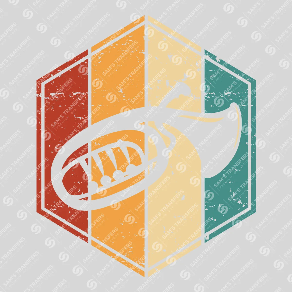 Apparel featuring a Retro Baritone Hexagon-themed DTF transfer.