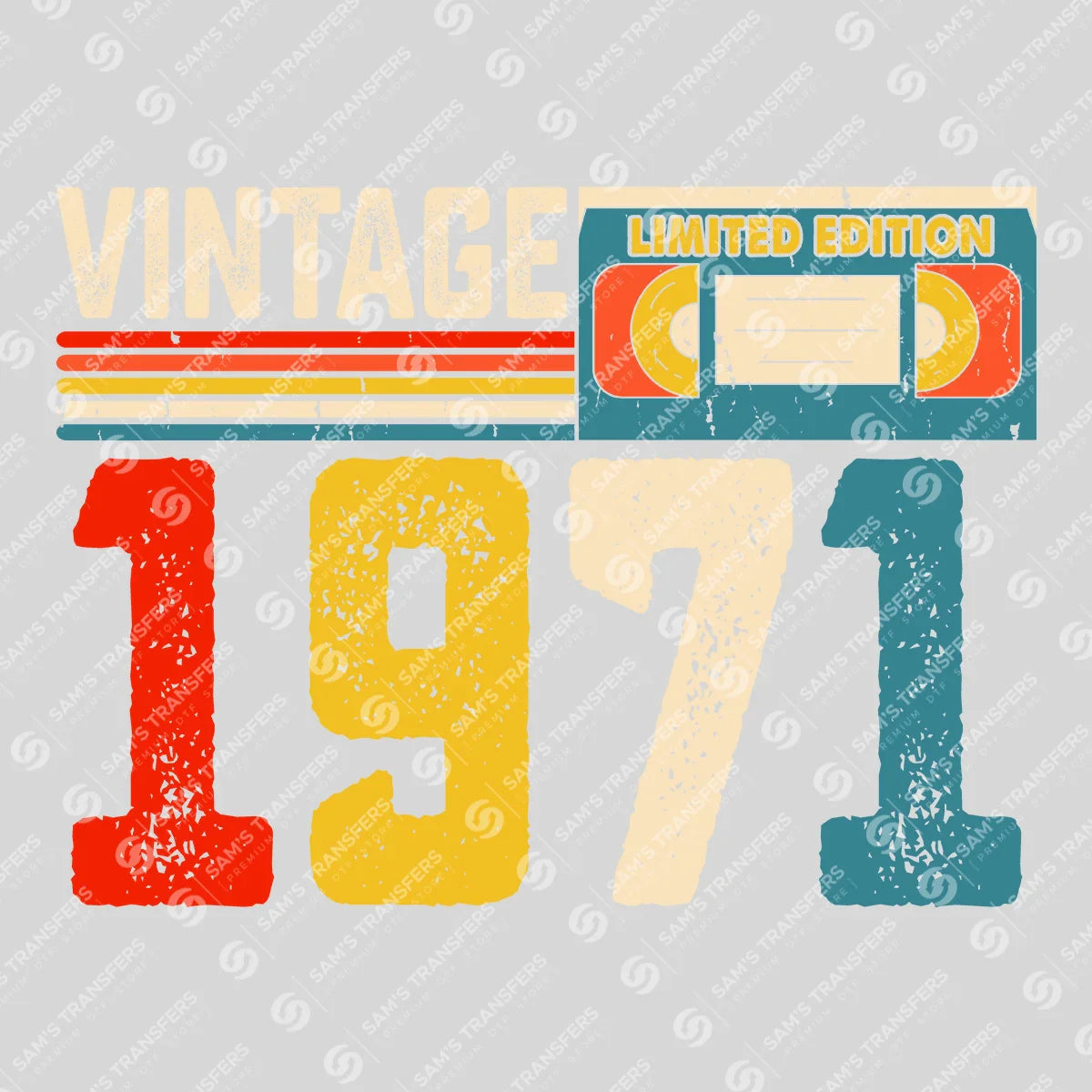 Apparel featuring a Vintage 1971 Limited Edition-themed DTF transfer.