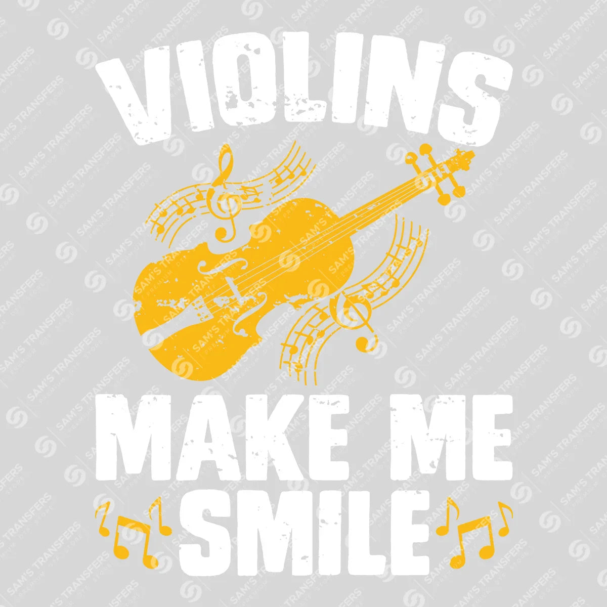 Apparel featuring a Violins Make Me Smile-themed DTF transfer.