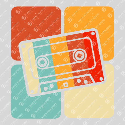 Apparel featuring a Retro Cassette Squares-themed DTF transfer.