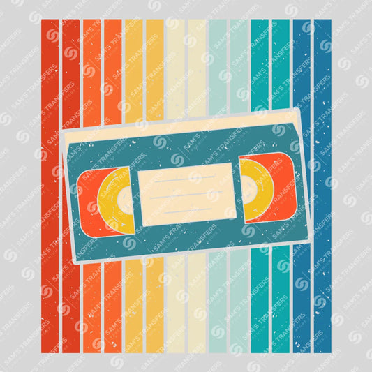 Apparel featuring a Retro VHS Tape-themed DTF transfer.
