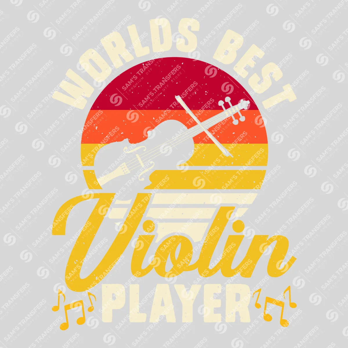 Apparel featuring a Worlds Best Violin Player Sunset-themed DTF transfer.