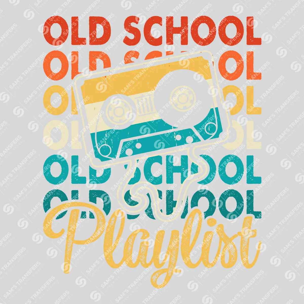 Apparel featuring a Old School Playlist-themed DTF transfer.