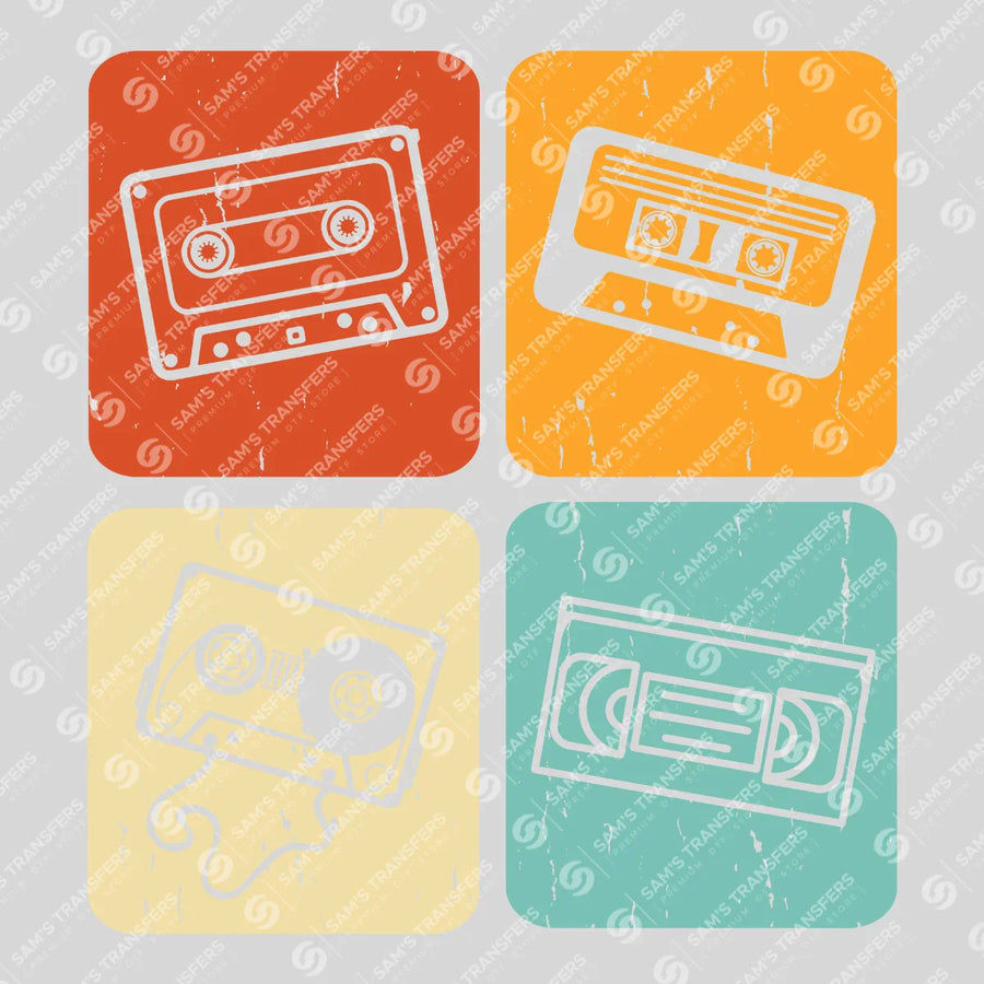 Vintage Cassette Grid Ready-to-Press DTF Transfer | SAT09873
