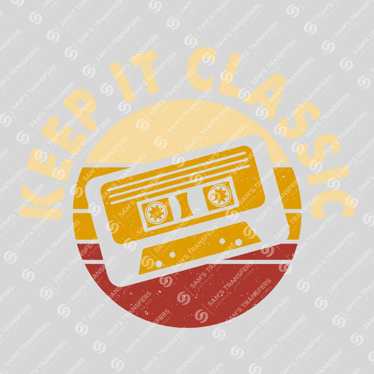 Apparel featuring a Keep It Classic-themed DTF transfer.