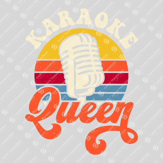 Apparel featuring a Karaoke Queen Retro-themed DTF transfer.