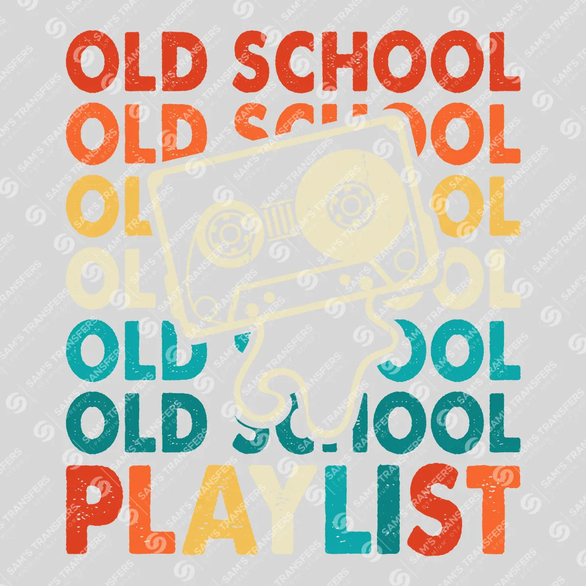 Apparel featuring a Old School Playlist Cassette-themed DTF transfer.