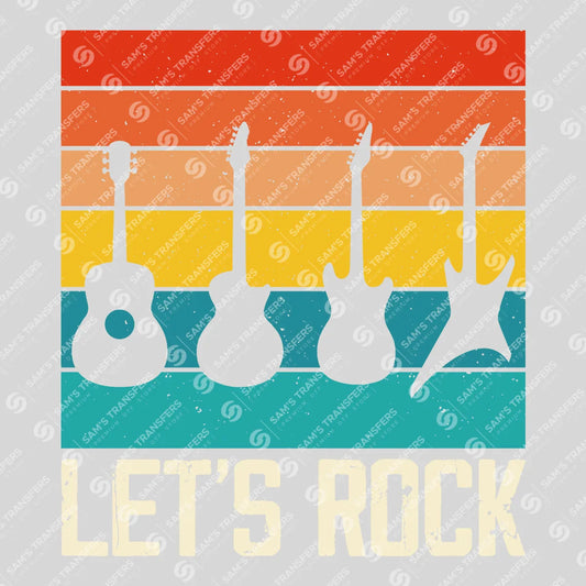 Apparel featuring a Lets Rock Guitars-themed DTF transfer.