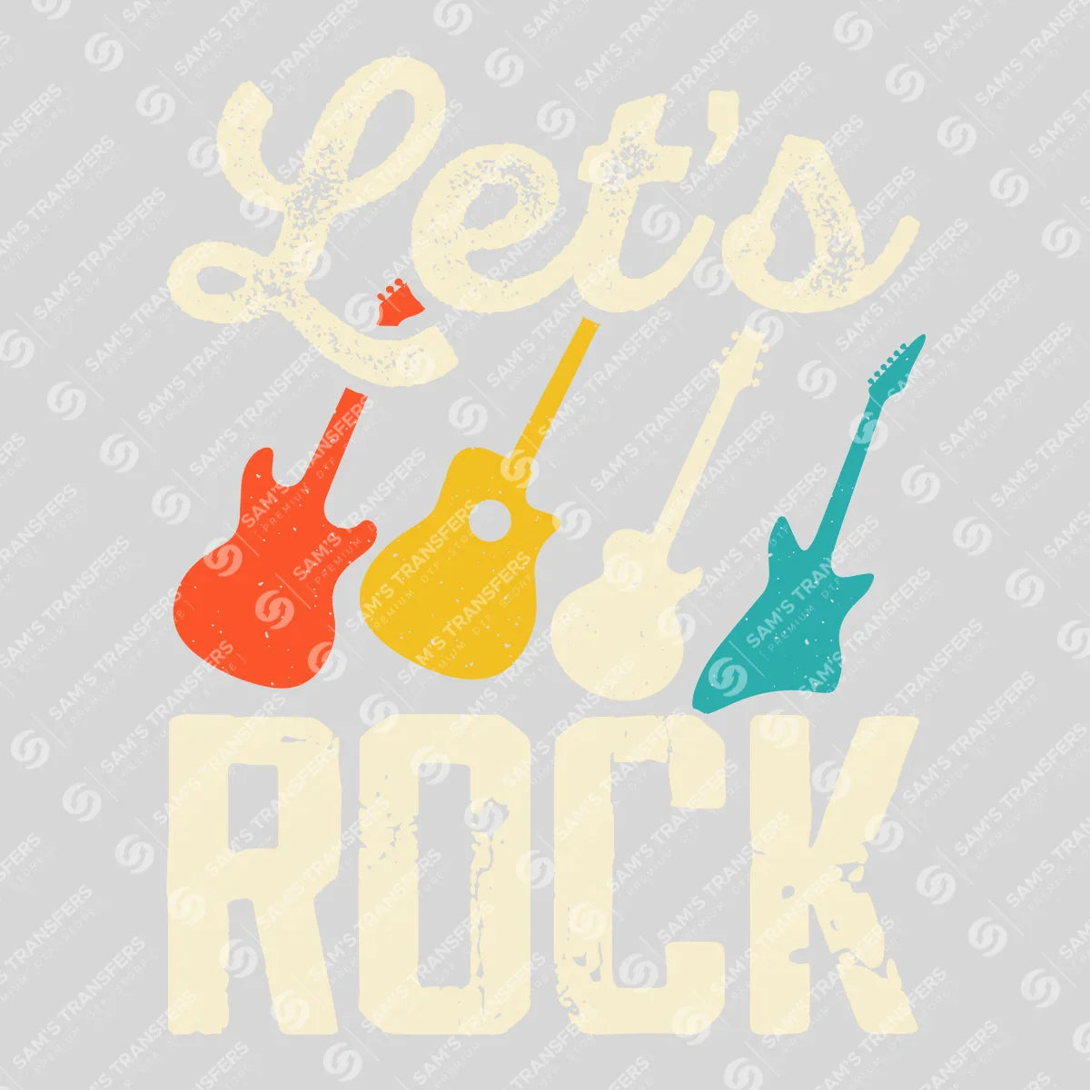 Apparel featuring a Lets Rock-themed DTF transfer.