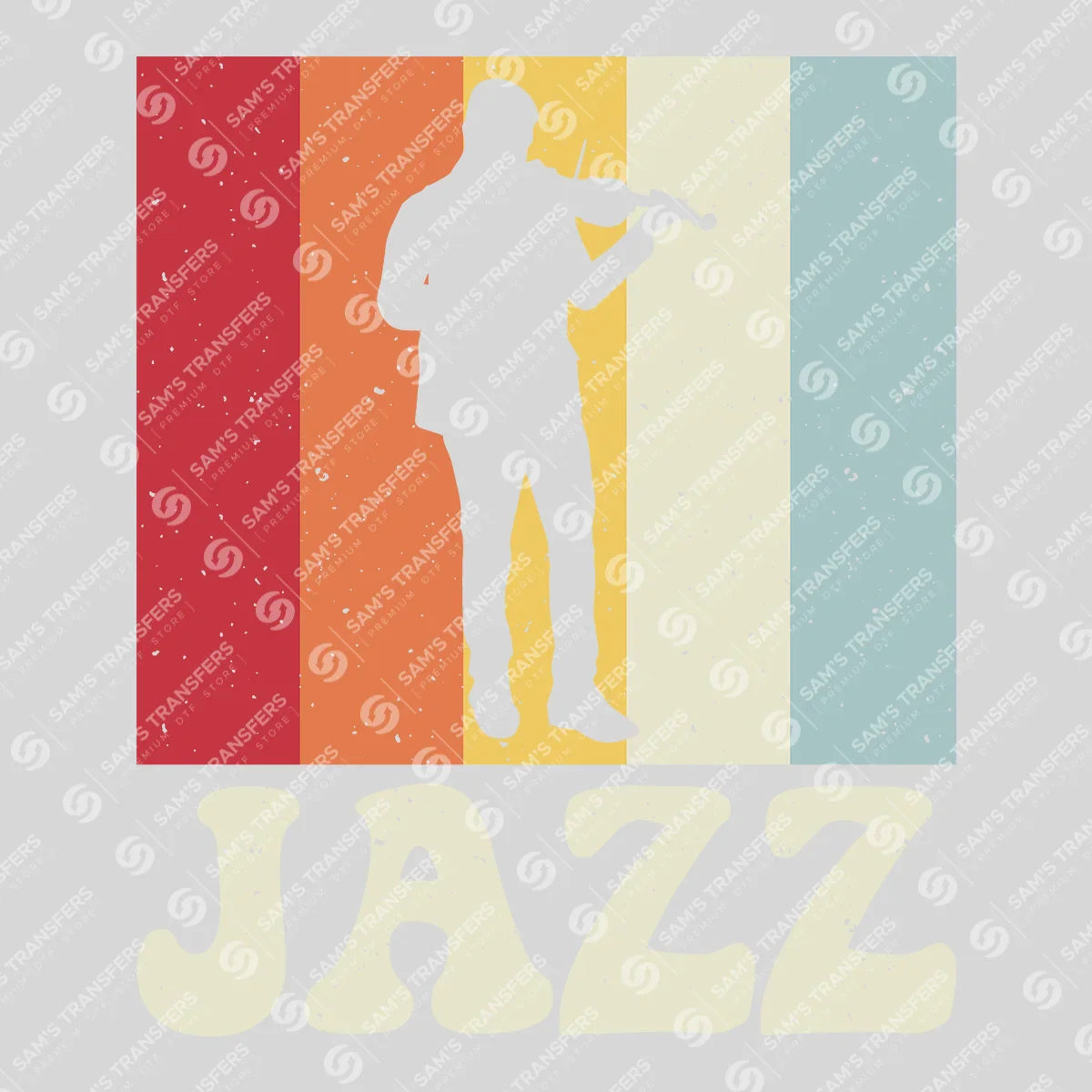 Apparel featuring a Jazz Retro-themed DTF transfer.