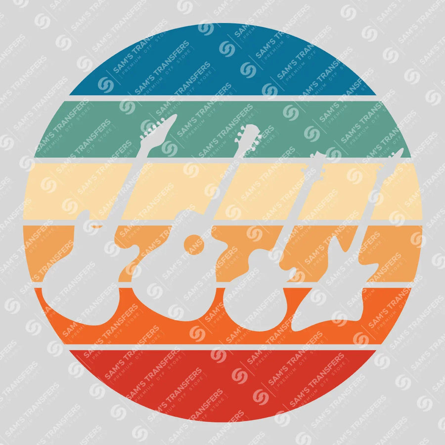 Retro Guitars Sunset Circle Ready-to-Press DTF Transfer | SAT09948