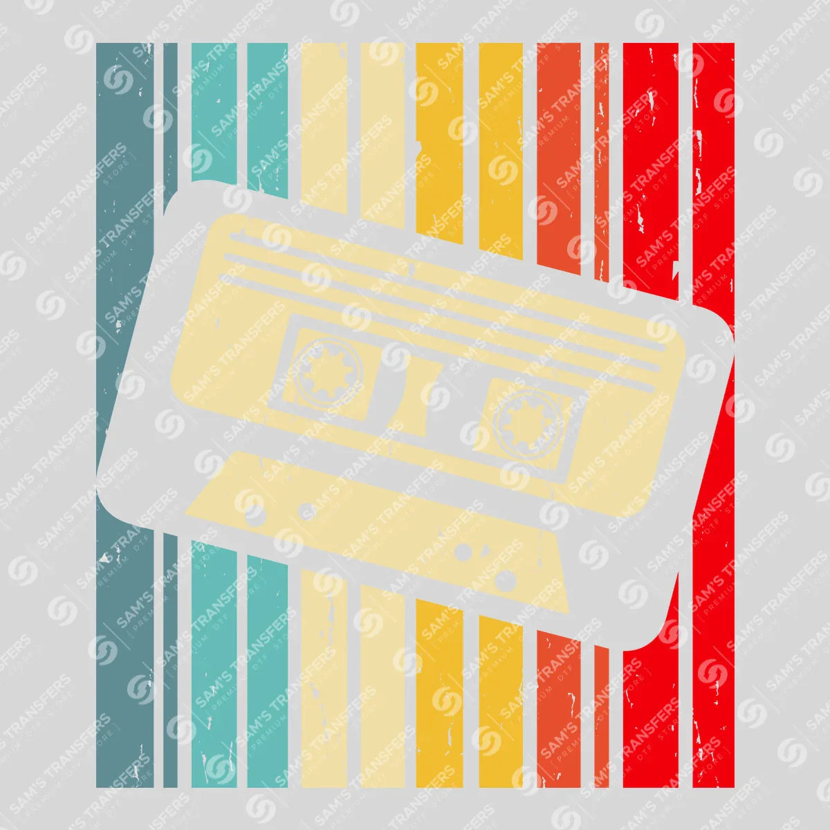 Apparel featuring a Retro Cassette Stripes-themed DTF transfer.