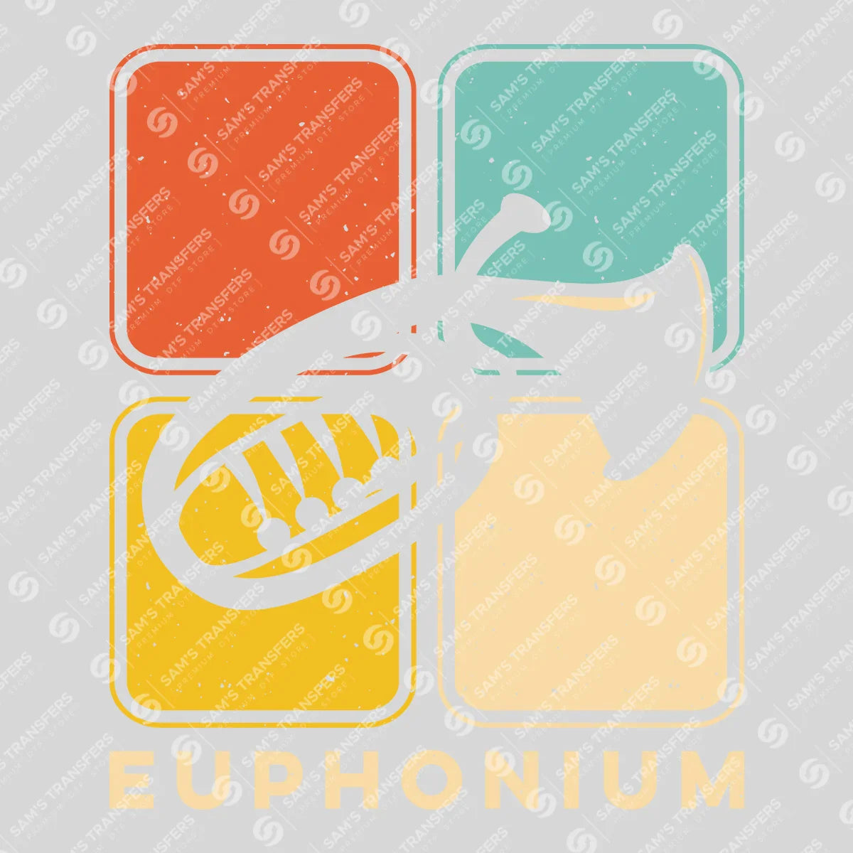 Apparel featuring a Euphonium Retro Squares-themed DTF transfer.
