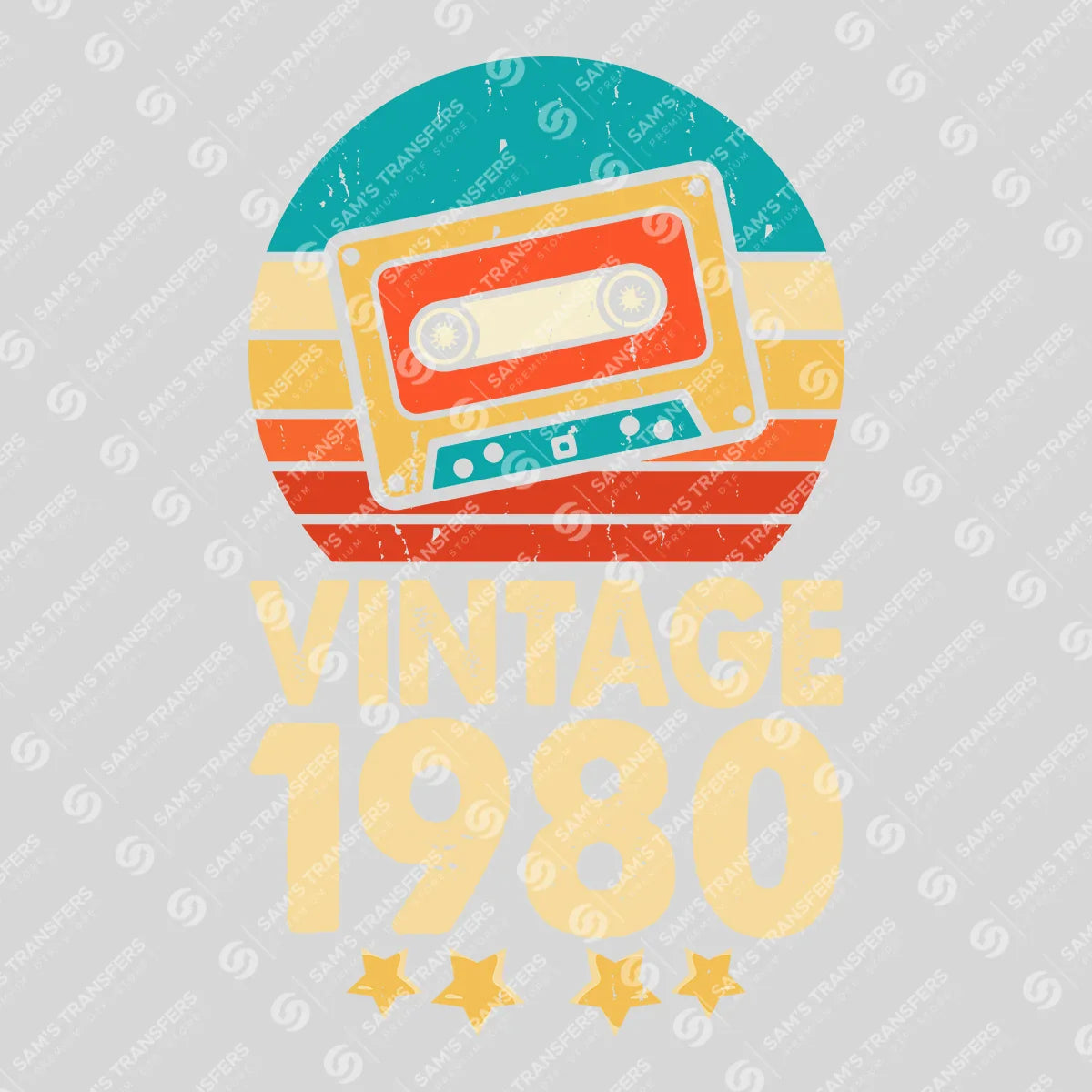 Apparel featuring a Vintage 1980 Cassette Circle-themed DTF transfer.