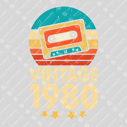 Apparel featuring a Vintage 1980 Cassette Circle-themed DTF transfer.