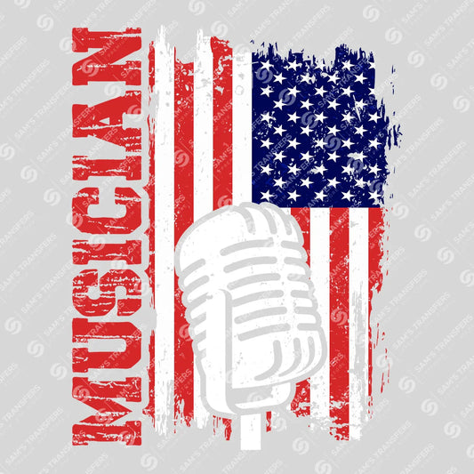 Apparel featuring a Musician Flag Microphone-themed DTF transfer.