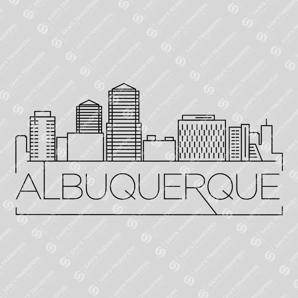 Apparel featuring a Albuquerque Skyline-themed DTF transfer.